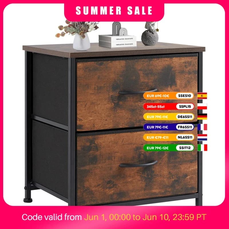 JHK Nightstand Bedside Coffee Sofa Tea Table Storage Closet Chest Clothes Display For Bedroom 2 Fabric Drawers Cabinet Furniture