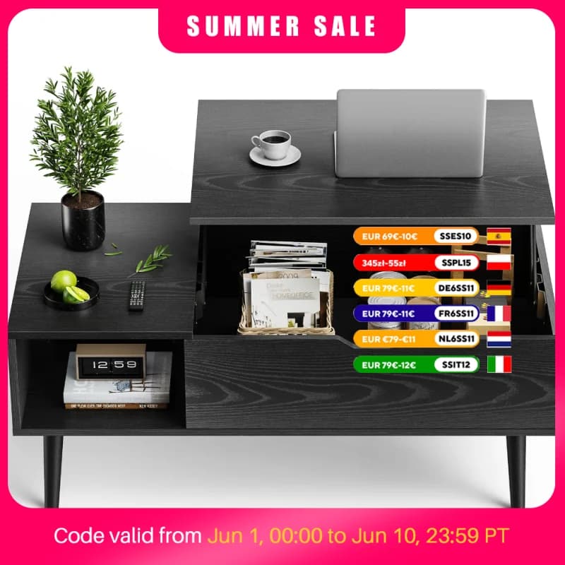 JHK Lift Top Coffee Tables For Living Room 39.37"x19.7" Desk Tea Wood Dining Tables Adjustable Storage Shelf Easy Lift Or Lower